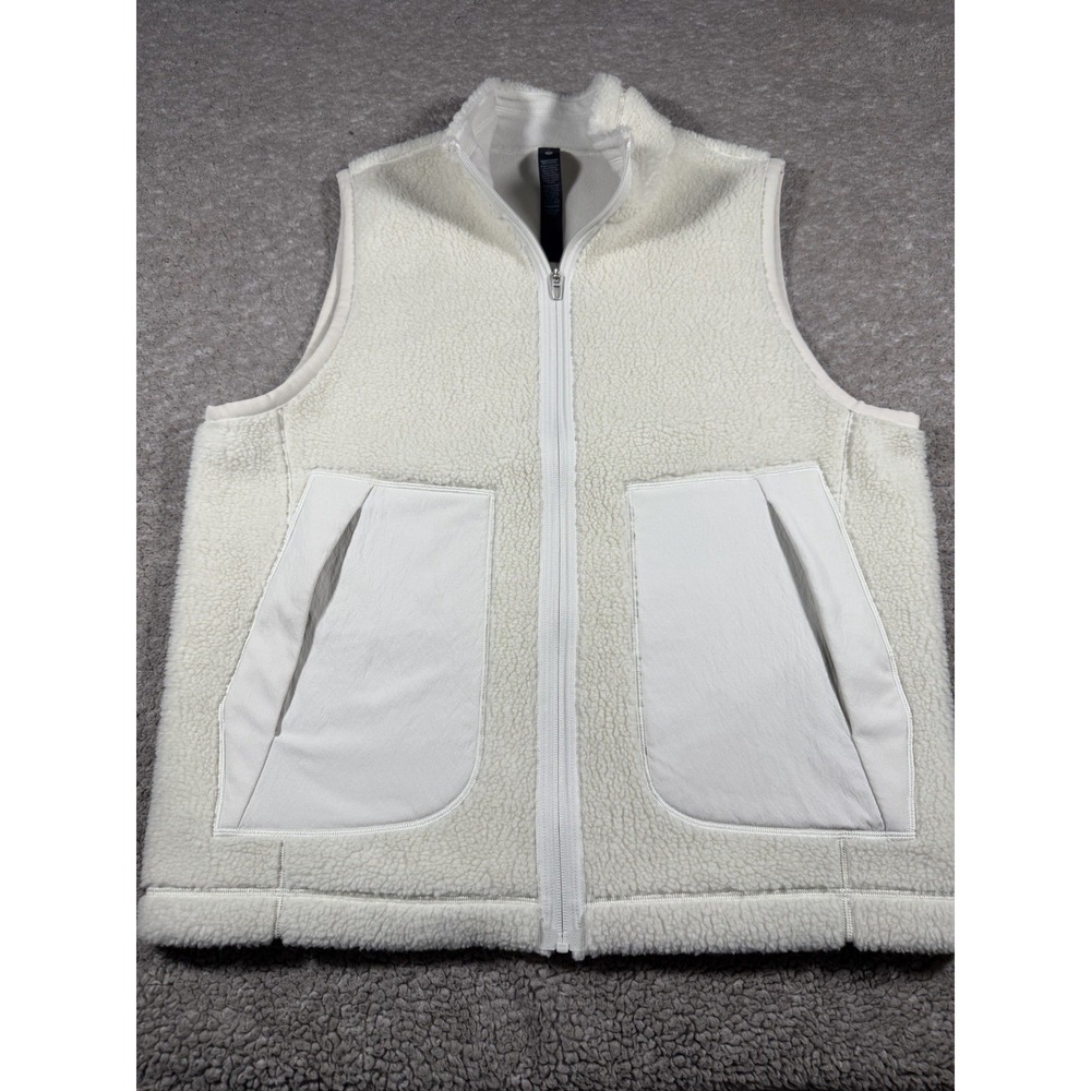 Lululemon Vest Mens Large White Fleece Sherpa Full Zip Puffer Pockets Warm rare